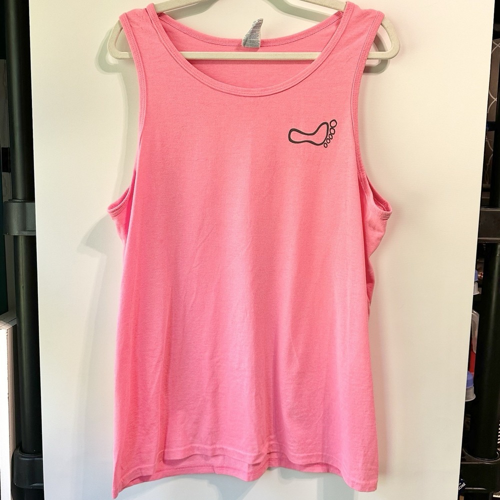 Gildan Barefoot Bar‎ Okoboji Iowa Pink Graphic Tank Top Womens Size L  Very Good